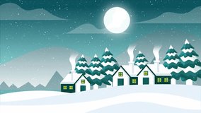 Christmas background with falling snow and colorful houses, animation. City during winter with decorated Christmas tree in middle. Colorful buildings covered in snow. Christmas background 2026 - Powered by Shutterstock - Get 15% off with code: PIKWIZARD15