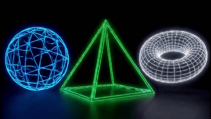 Neon Wireframe Sphere Pyramid and Torus Motion Background 4k high quality video - Powered by Shutterstock - Get 15% off with code: PIKWIZARD15