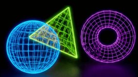 Neon Wire frame Sphere Pyramid and Torus Motion Background 4k high quality video - Powered by Shutterstock - Get 15% off with code: PIKWIZARD15