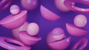 Abstract 3D Purple spheres and pink bowls float on a violet background. 4K seamless abstract 3D loop video. - Powered by Shutterstock - Get 15% off with code: PIKWIZARD15