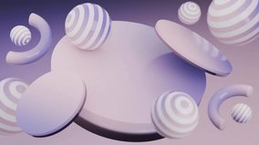 Abstract 3D Purple and pink striped spheres float above pastel platforms. 4K seamless abstract 3D loop video. - Powered by Shutterstock - Get 15% off with code: PIKWIZARD15