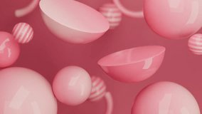 Abstract 3D Pink spheres bowls and striped balls float in a pink background. 4K seamless abstract 3D loop video. - Powered by Shutterstock - Get 15% off with code: PIKWIZARD15
