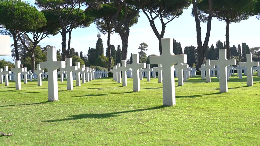 Crosses in war Cemetery. Memorial with headstones. The victims of the war. World War II memorial.  