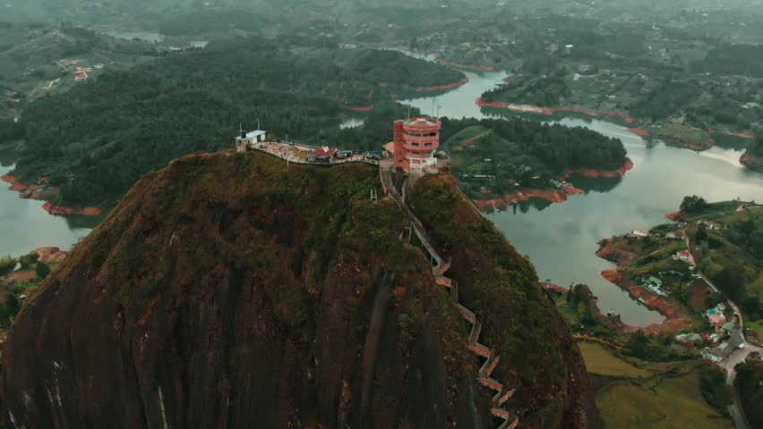 Stunning aerial view of stairs leading to a viewpoint on rock mountain