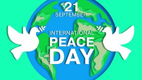 international peace day animated design with earth planet and doves paper cut 2d motion graphics video footage - Powered by Shutterstock - Get 15% off with code: PIKWIZARD15