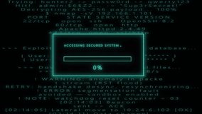 Blue glowing accessing secured system loading bar animation with digital binary code and cyber programming background futuristic security interface screen - Powered by Shutterstock - Get 15% off with code: PIKWIZARD15