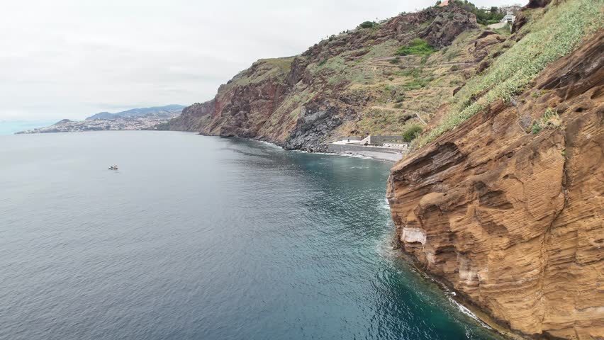 aerial view of the island of the mediterranean sea in the south of Madeira Island, Portugal