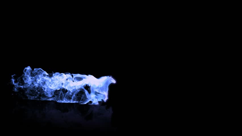 A horse running while shining blue smoke