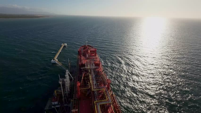 Gas tanker in Venezuelan waters, transporting propane at sunset