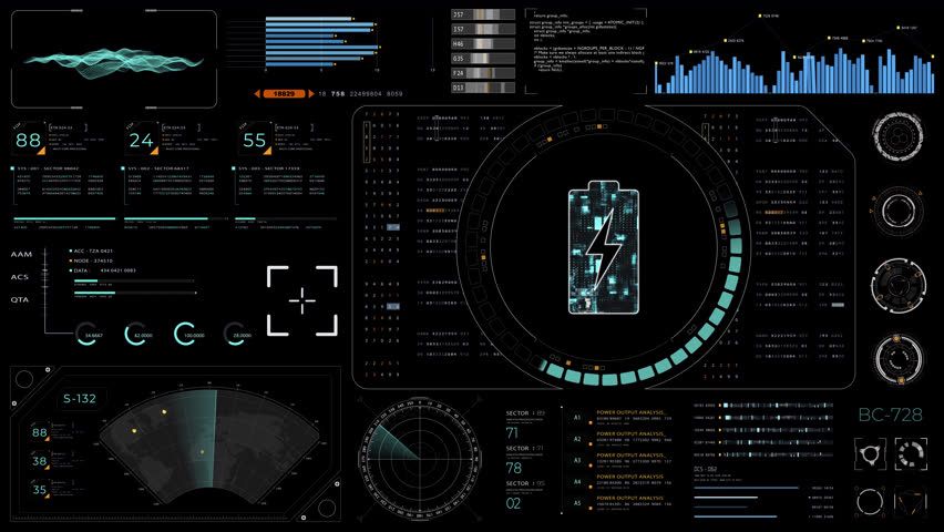 Motion graphic of Futuristic energy HUD with animated battery icon and circular interface motion alpha channel included	video concepts