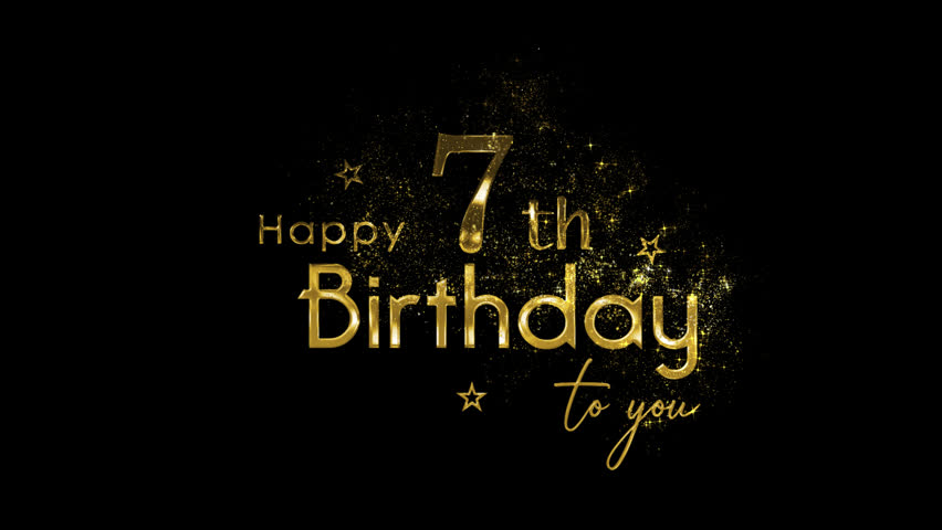 Golden logo congratulations on the 7th birthday, seven years, golden particles and alpha channel