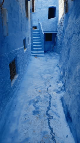 Small House Full Of Blue Color In Chefchaouen, Morocco