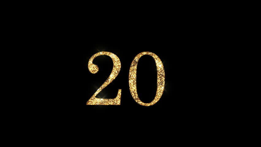 Golden number 20 with beautiful golden shine and alpha channel, numerology, number twenty