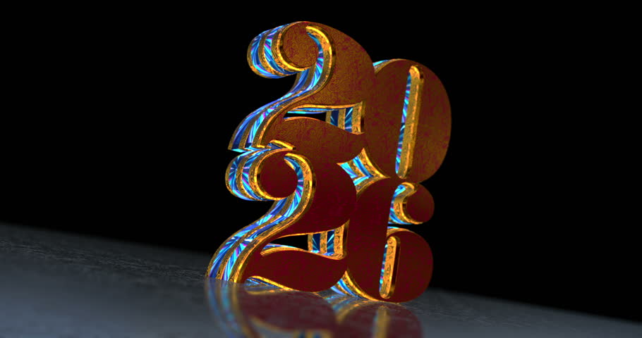 2026 new year 3d symbol spectacular. Abstract glowing golden metal icon animation.