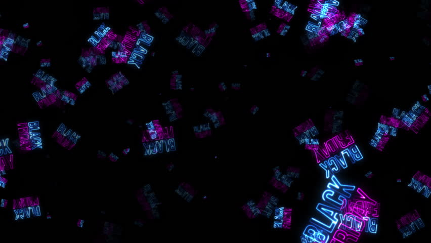 Black Friday blue pink neon glitch text word light animation effect cinematic title flow on black abstract background. 