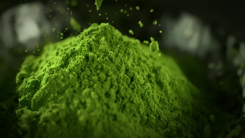 Super Slow Motion Shot of Falling Matcha Powder into a Heap at 1000fps.