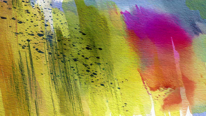 Watercolor animated texture in muted green, earthy yellow, and magenta pink tones, layered ink strokes and visible pencil marks, abstract artistic wash, textured grunge overlay art background loop