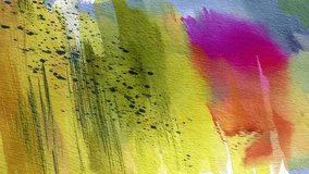 Watercolor animated texture in muted green, earthy yellow, and magenta pink tones, layered ink strokes and visible pencil marks, abstract artistic wash, textured grunge overlay art background loop - Powered by Shutterstock - Get 15% off with code: PIKWIZARD15