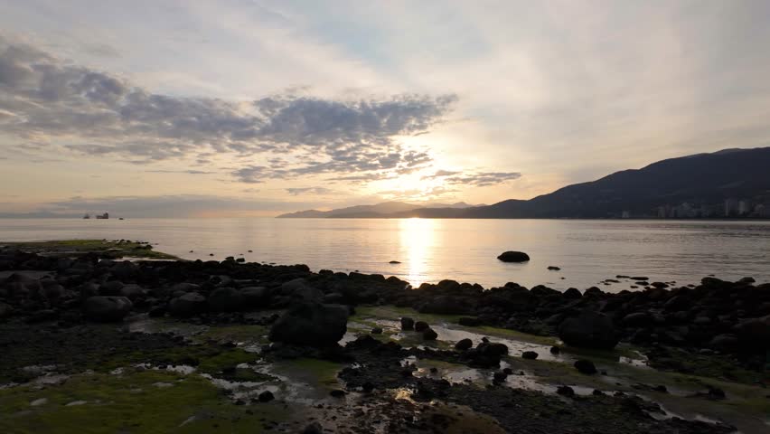 Stunning Sunset Over the Seawall in Stanley Park, Downtown Vancouver, British Columbia, Canada