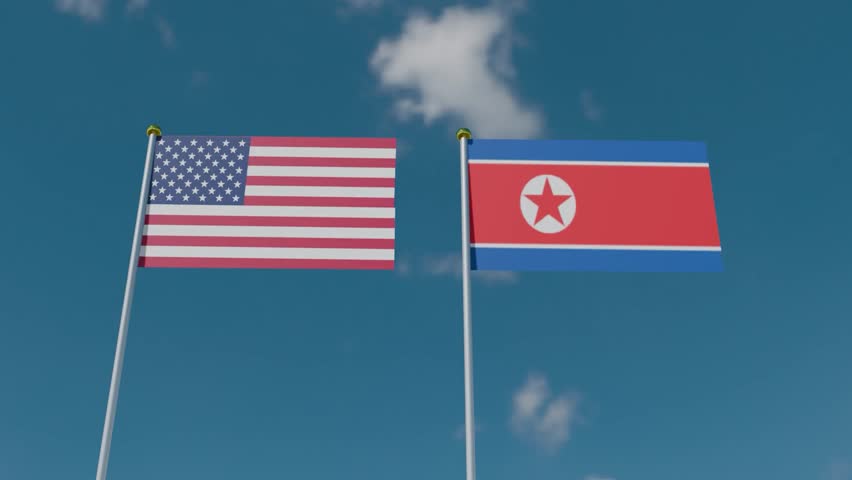 Usa united state america us north korea flag north korean us usa united state america flag blue sky diplomacy war politic south korean international conflict russia china military politic america usa - Powered by Shutterstock - Get 15% off with code: PIKWIZARD15