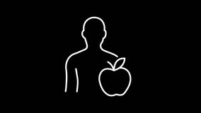 Animation of healthy eating in minimalist style, simple outline human with apple, symbolic wellness element, nutrition and lifestyle concept, decorative contour, modern motion graphics, overlay icon - Powered by Shutterstock - Get 15% off with code: PIKWIZARD15