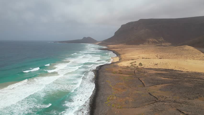 CAPE VERDE - 8.20.2025 - Beautiful aerial panorama of the Sao Vicente coastline in Cape Verde.