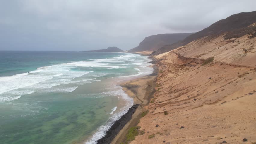 CAPE VERDE - 8.20.2025 - Great aerial footage moving down the scenic coastline of Sao Vicente, Cape Verde.
