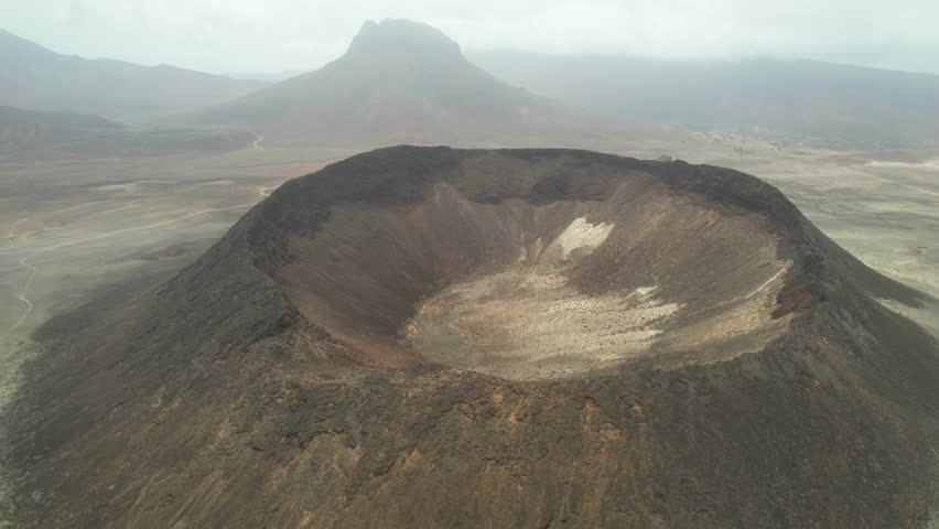 CAPE VERDE - 8.20.2025 - Very good aerial footage circling counterclockwise around the Vulcao Viana volcano on Sao Vicente, Cape Verde.
