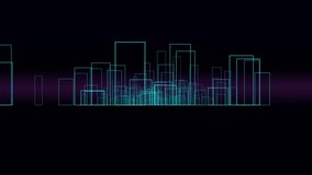 Futuristic wireframe city animation with glowing grid lines and 3D digital skyline. Abstract cyberpunk technology background perfect for sci-fi visuals, virtual reality, motion graphics,  - Powered by Shutterstock - Get 15% off with code: PIKWIZARD15