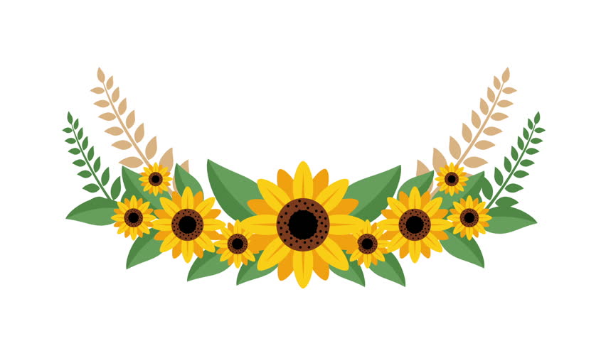 Simple animation of a floral border with bright sunflowers and leafy elements, perfect for nature themes, invitations, wedding design, botanical projects, summer decoration, and creative videos.