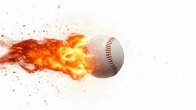 4K animation of a baseball flying fast with fiery glowing trails and sparks scattering. Isolated on clean white background in cinematic action style. Perfect for sports promos and motion graphics. - Powered by Shutterstock - Get 15% off with code: PIKWIZARD15
