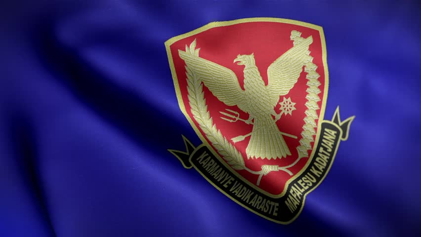 Close up animation of the KOPASGAT flag (Quick Action Force Command) logo on a dark blue background. KOPASGAT is an infantry corps and special forces of the Indonesian Air Force.