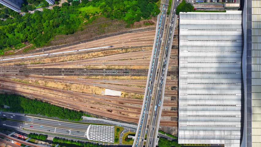 Aerial Skyview of Shenzhen North Station Transportation Hub Featuring Guangzhou Hong Kong High Speed Railway and Subway Transfer in Longhua, China