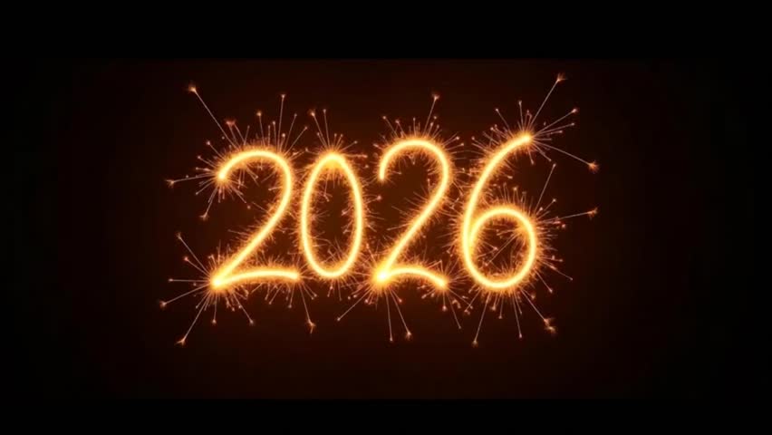 Celebrate 2026 with glowing sparkler numbers in a festive New Year scene, perfect for countdowns, anniversary events, and holiday celebrations.