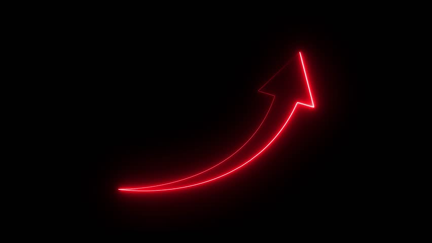 Red neon Business growth arrow animation on black background. Growth concept motion. glowing arrow moving upward 4k video.