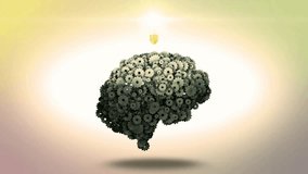 Creative concept of a mechanical brain made of cogwheels with a glowing lightbulb moment. Symbolizing inspiration, ideas, technology, and innovation. - Powered by Shutterstock - Get 15% off with code: PIKWIZARD15