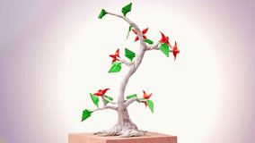 Creative origami bonsai tree decorated with paper leaves and flowers. Artistic Japanese craft symbolizing beauty, culture, and handmade decorative art. - Powered by Shutterstock - Get 15% off with code: PIKWIZARD15