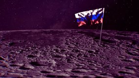 Russian national flag waving on the moon’s rocky surface. Concept of space exploration, lunar landing, and future colonization of outer space. - Powered by Shutterstock - Get 15% off with code: PIKWIZARD15
