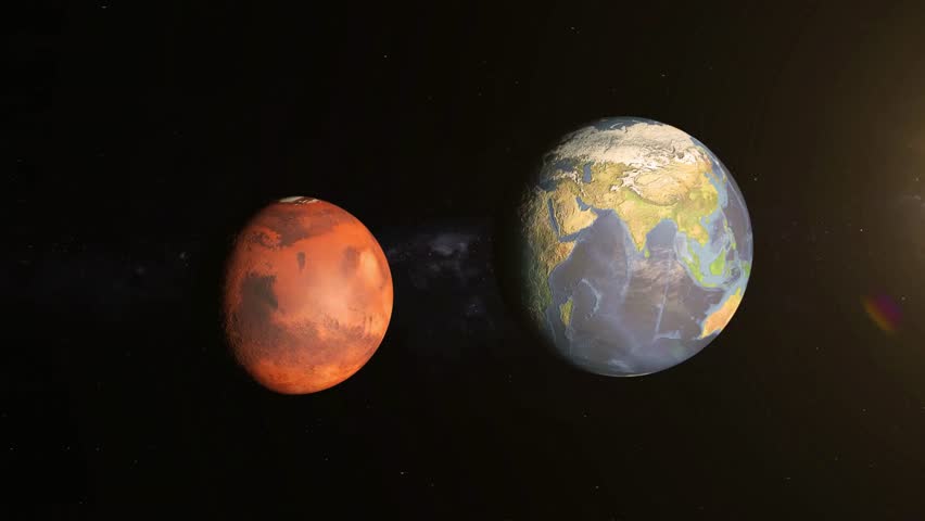 Educational concept showing the comparison of planets Mars and Earth, highlighting size and diameter differences in astronomy and space science.