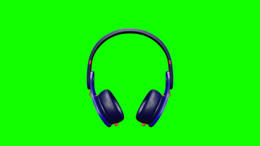 Blue headphone isolated on green screen for audio technology and entertainment. 4k video
