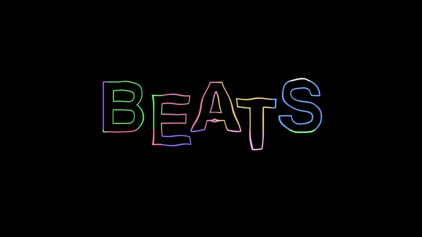 Neon outline animated text with the word “Beats” in colorful gradient lines on a black background. Perfect for music visuals, party intros, nightclub themes, and creative digital projects.