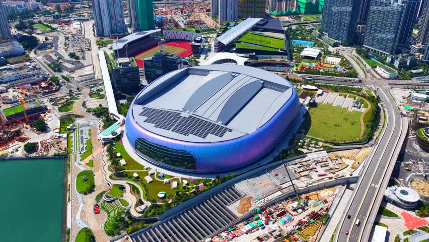 Kai Tak Sports Park Cruise Terminal Hong Kong Kowloon city, a multi purpose athletes venue stadium and public sports ground with commercial and residential construction project near Victoria harbour