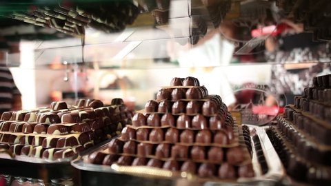 Shot of a chocolate pralines in a store