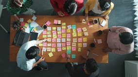 Time lapse of business team choose brainstorming idea and stick sticky notes at whiteboard. Group of diverse people working together sharing idea by using notes and equipment at table. Convocation. - Powered by Shutterstock - Get 15% off with code: PIKWIZARD15