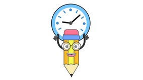 A cute pencil character with a clock icon in a cartoon animation. Time management and educational deadline symbol. Creative task countdown and back-to-school decorative element concept. Alpha channel - Powered by Shutterstock - Get 15% off with code: PIKWIZARD15