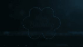 Glowing green Happy Birthday message within a flower-shaped neon sign against a dark, blurry background. A celebratory and modern digital greeting. - Powered by Shutterstock - Get 15% off with code: PIKWIZARD15