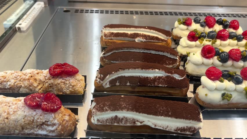 Cakes and desserts in the cafe window