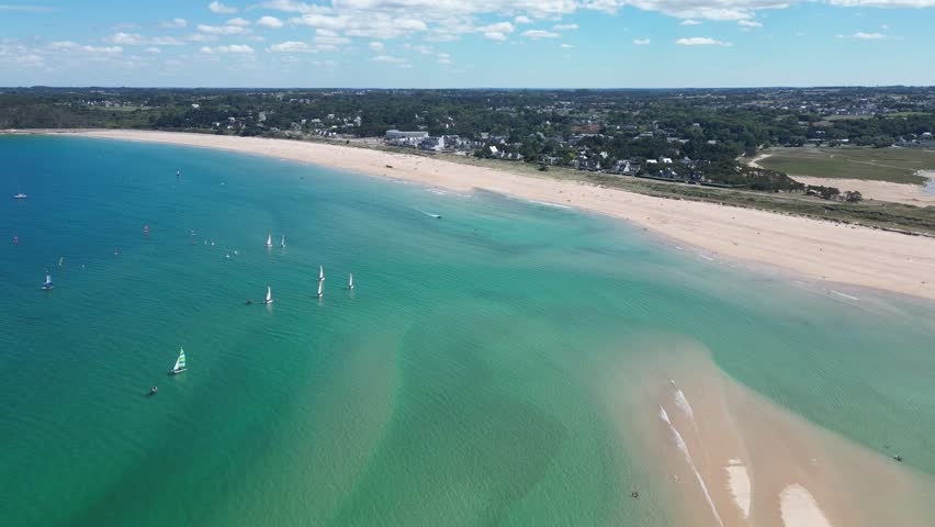 Aerial view of Beach, 4k, Bretagne.