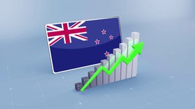 New Zealand Country Flag and Bar Chart Graph Increasing Values. New Zealand Country Flag on Bar Graph Upward Rising Green Arrow Developing Country Concept - Powered by Shutterstock - Get 15% off with code: PIKWIZARD15
