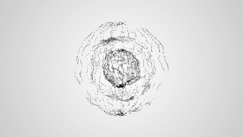 Interactive Halftone Geometric Sphere Animation with Rotating Core Chaotic Mesh of Dots and Lines Futuristic Tech Logo Reveal Abstract HUD Element Sci-Fi Loop Background for Commercial 